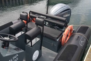 Speed boat at the end of the pier in Sopot. Speed 90 km/h