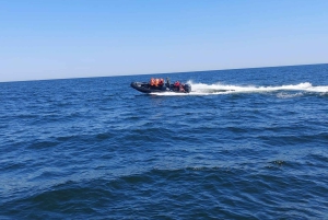 Speed boat at the end of the pier in Sopot. Speed 90 km/h