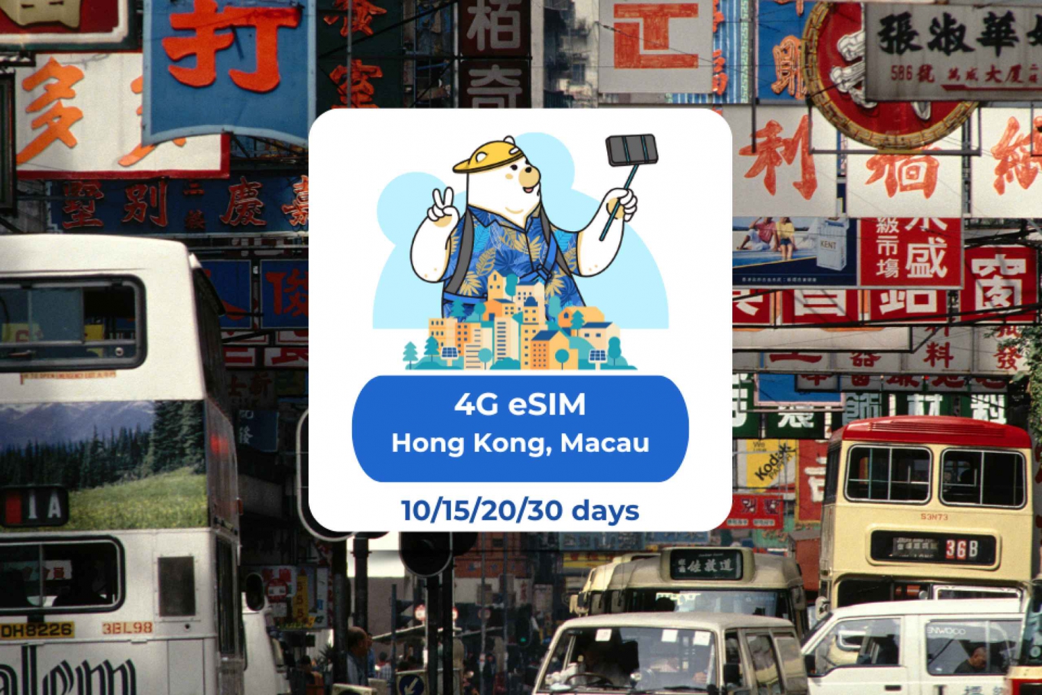 Hong Kong - Macao: Esim-datapakker for 10/15/20/30 dager