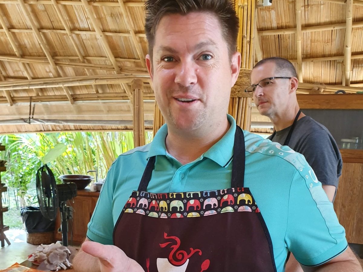 Mark at a Thai cooking class