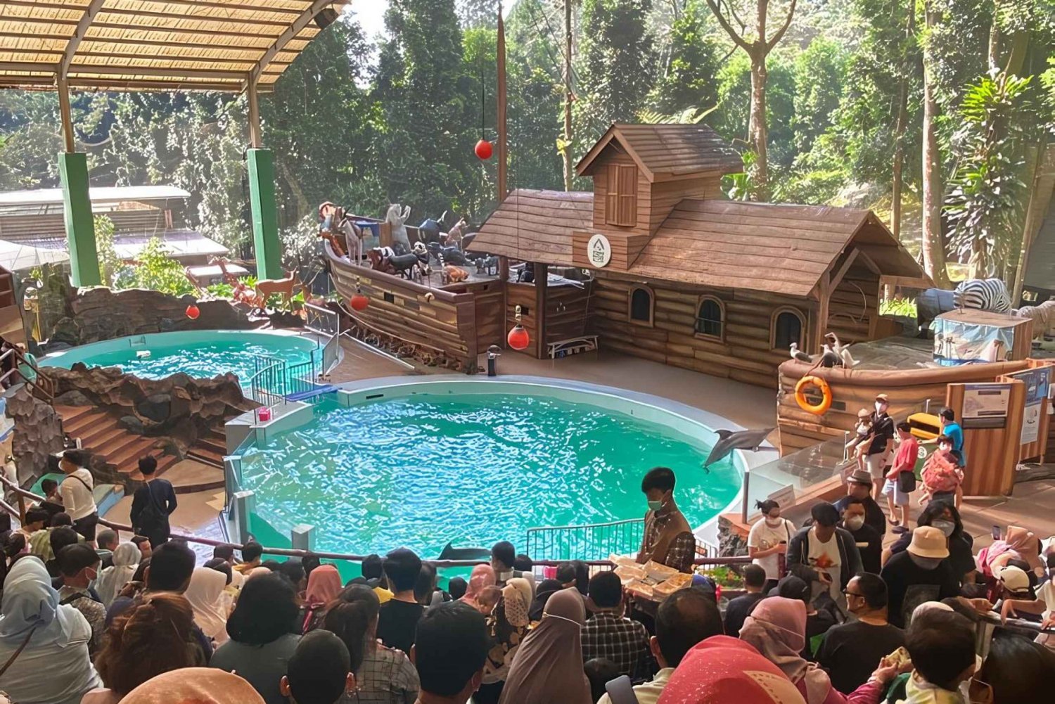 Jakarta : Spectacle du parc safari, plantation de thé et chute d'eau