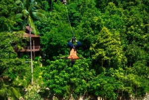 パンガン島：空高くまで登るジップラインとワンサイ滝の眺め