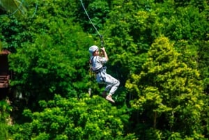 パンガン島：空高くまで登るジップラインとワンサイ滝の眺め