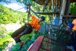 パンガン島：空高くまで登るジップラインとワンサイ滝の眺め