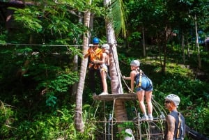 パンガン島：空高くまで登るジップラインとワンサイ滝の眺め