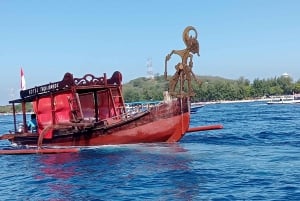 Haz snorkel en el árbol Gilis con barco con fondo de cristal