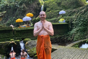 Apenbos, waterval, tempel en rijstterras