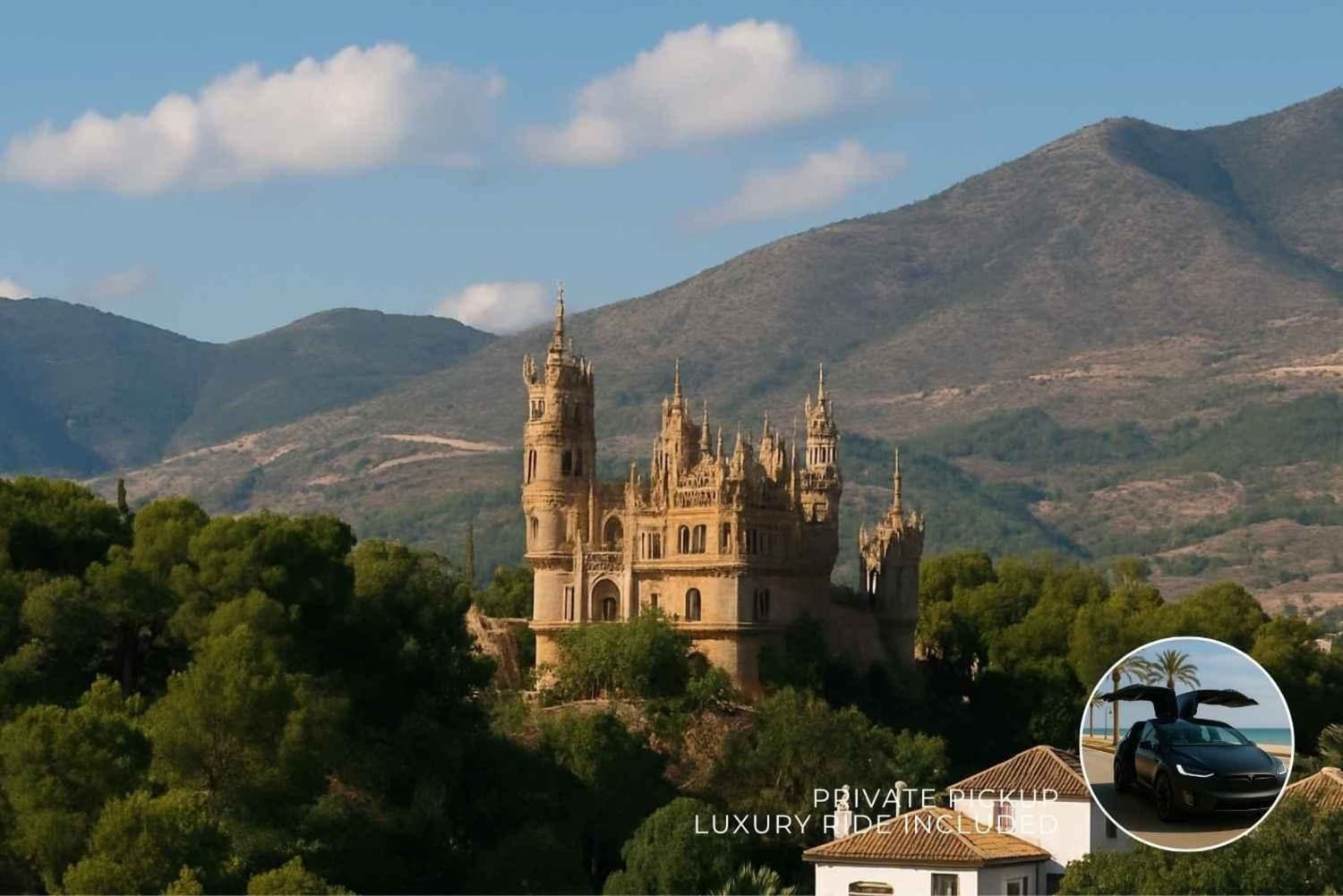 From Málaga: Colomares Castle & Stupa Viewpoint Tesla X Tour