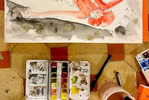 Tegning af mennesker i hjertet af Palmas gamle bydel