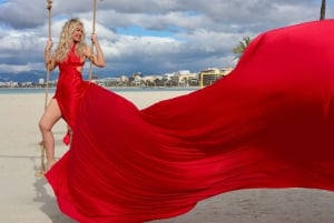 Flying Dress fotoshoot på Mallorca – elegante billeder ved havet, katedralen