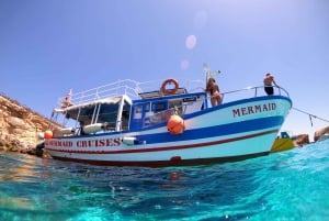 Bugibba: Crucero panorámico al atardecer con parada para nadar en la Laguna Azul