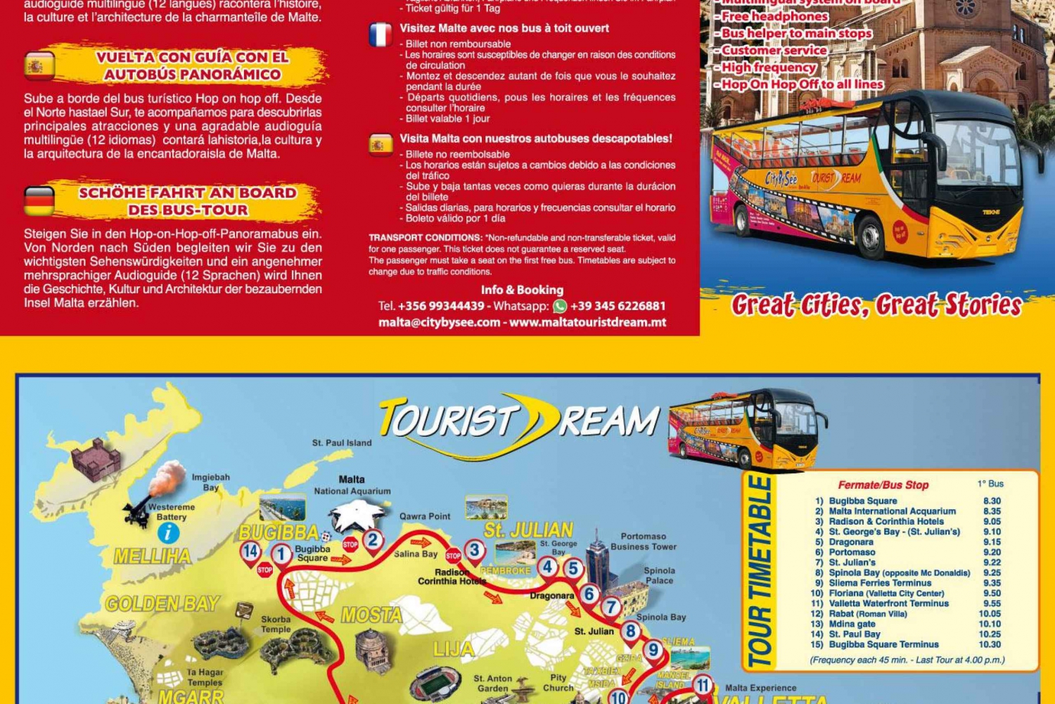 Sinta e explore Malta: Tour de ônibus hop-on hop-off Tour Tourist Dream
