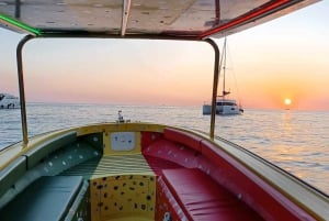 Zachód słońca: Błękitna Laguna, Kryształowa Laguna, prywatna łódź motorowa na Malcie