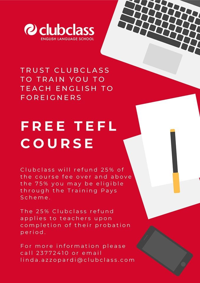 TEFL Course at Clubclass starting 17th June 2019