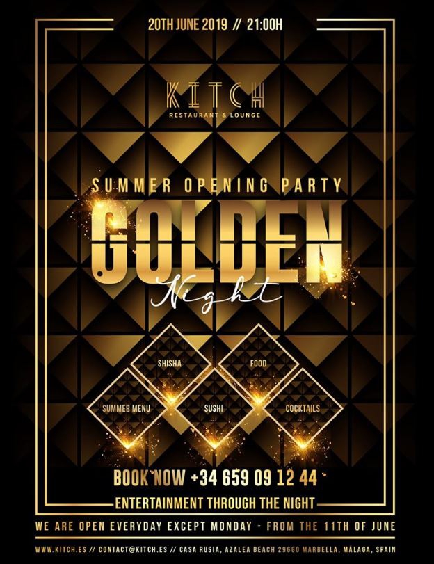 Summer Opening Party Golden Night Kitch My Guide Marbella