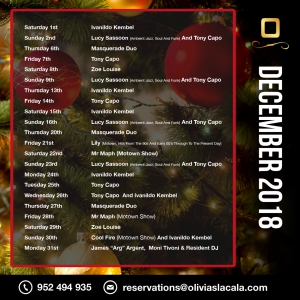 December Calendar of guests at Olivia's