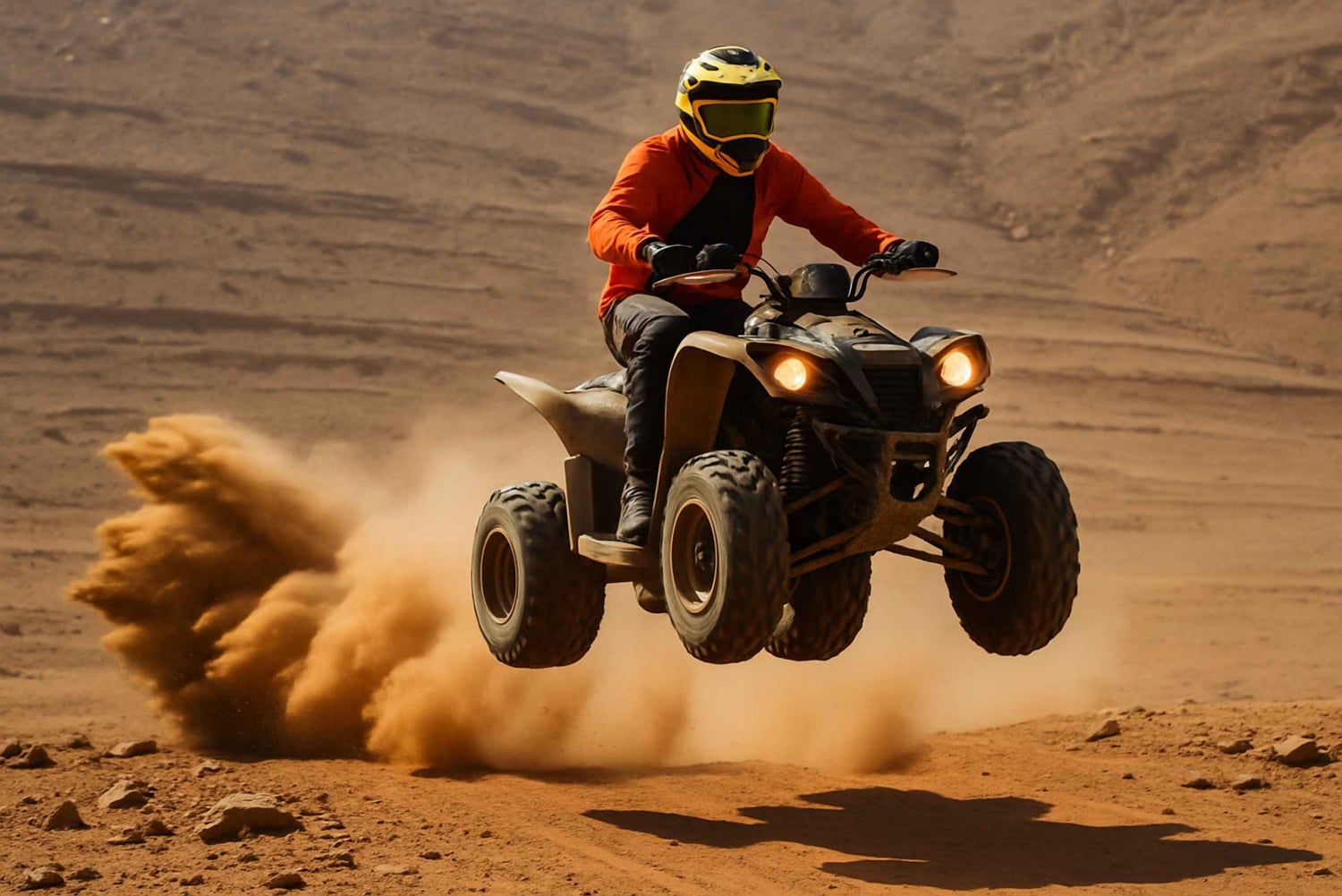 マラケシュ発：アガファイ砂漠でのクワッドバイク ツアー、ディナーとショー付き