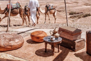 Marrakech: Kameli- ja mönkijäkierros auringonlaskun, illallisen ja esityksen kera