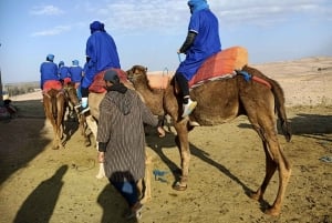 Kameelrit bij zonsondergang in de Agafay-woestijn vanuit Marrakesh