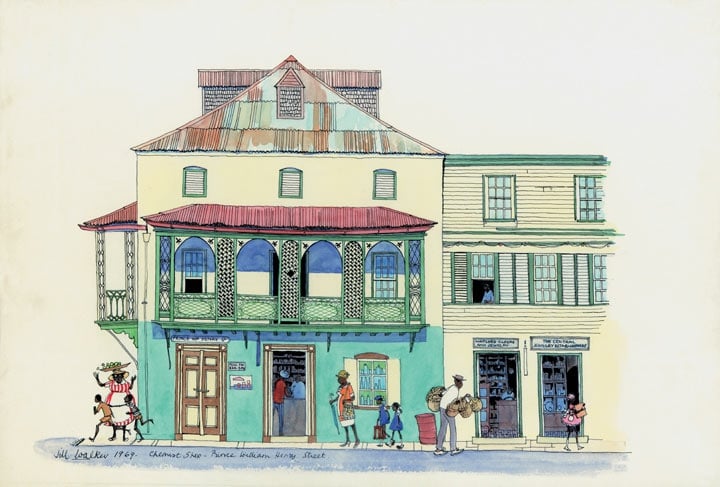 Jill Walker Painting of a Chemist Shop on Prince William Henry Street