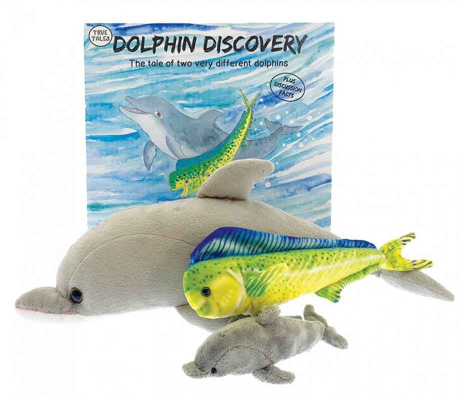 Dolphin discovery book with an adorable dolphin plush toy