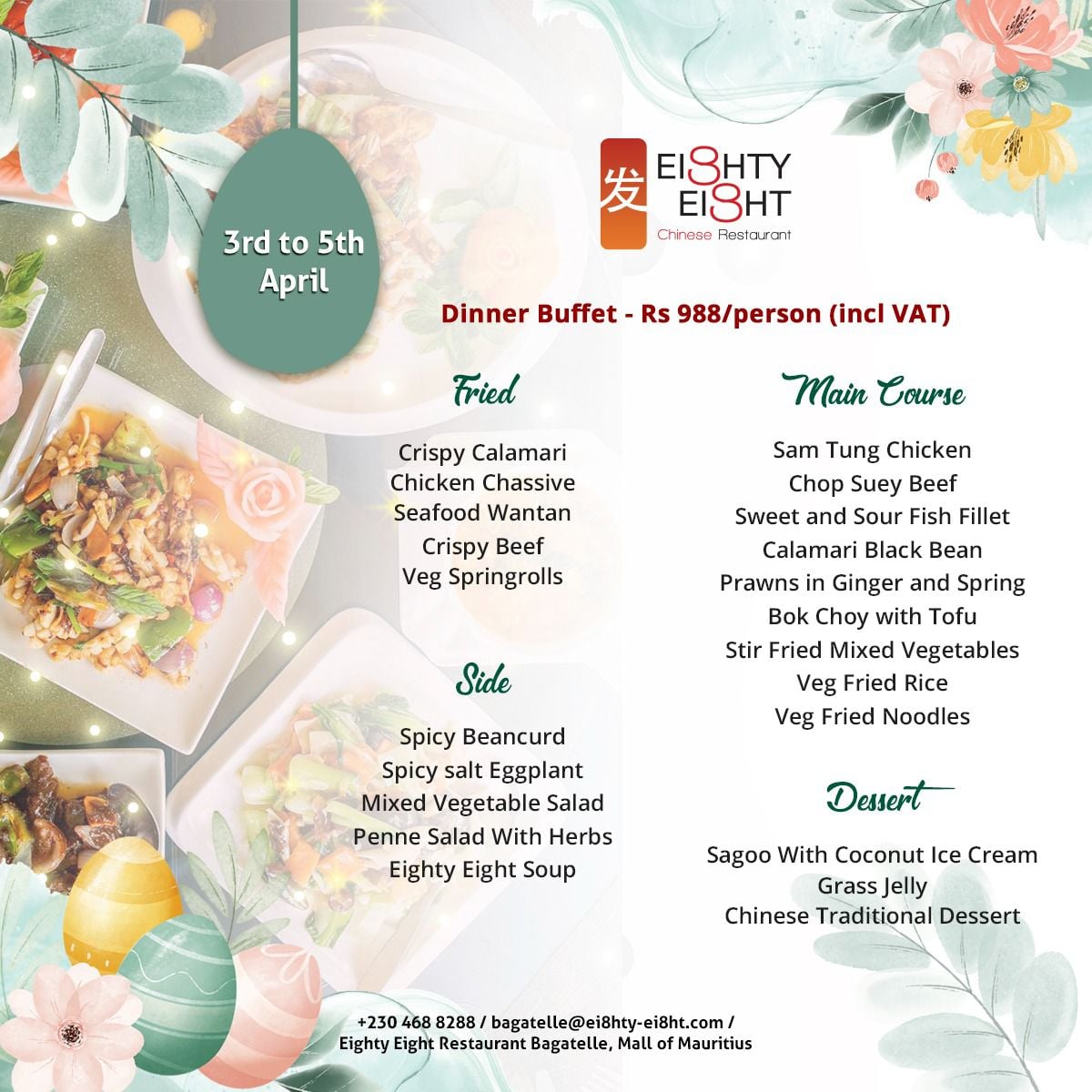 Buffet de Jantar no Eighty Eight