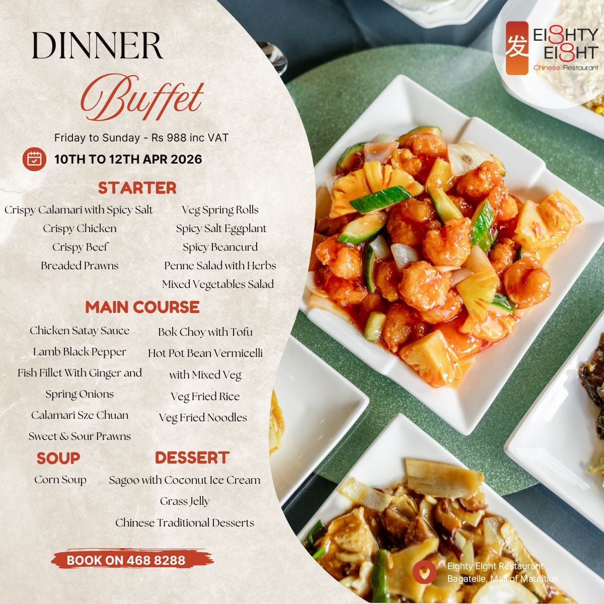 Buffet de Jantar no Eighty Eight