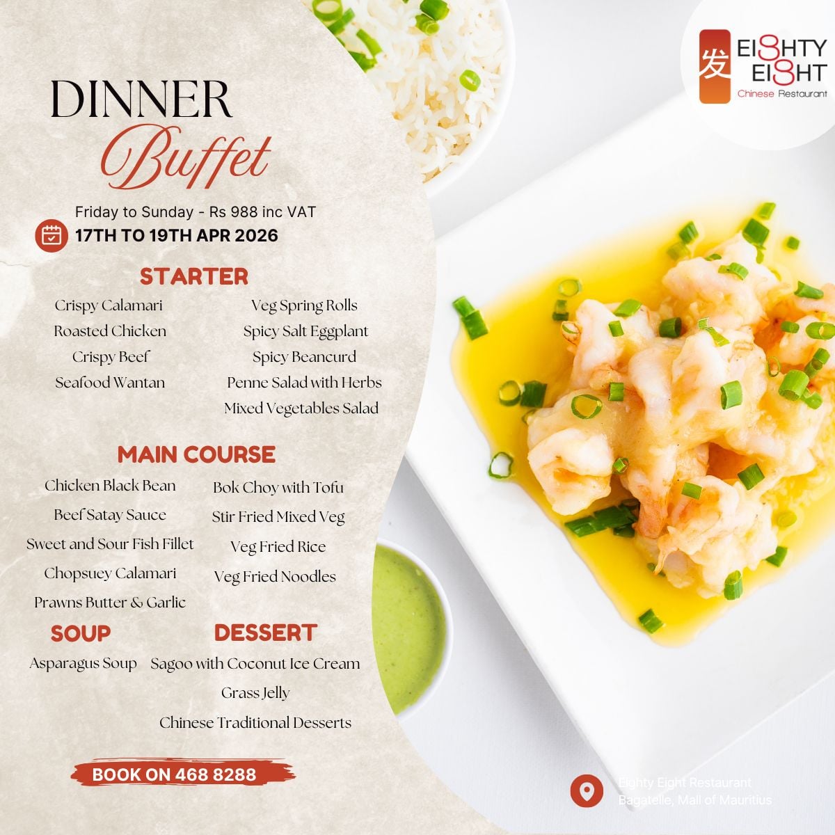Buffet de Jantar no Eighty Eight