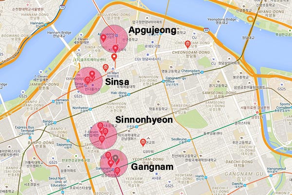 Map of Gangnam, Seoul, South Korea