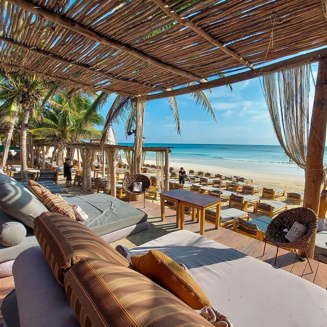 The best place to relax in hammocks in front of the sea in Riviera Maya