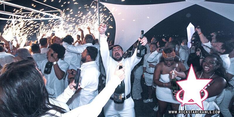 All White Rockstar Boat Party Cancun @ Night
