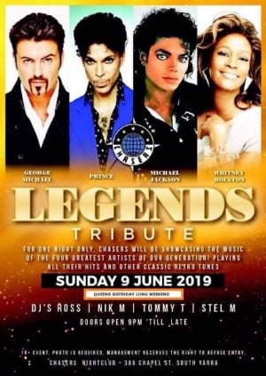 80's LEGENDS TRIBUTE vip FREE event - George Michael : Prince : Michael Jackson : Whitney