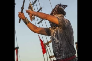 Pirate party boat at sunset