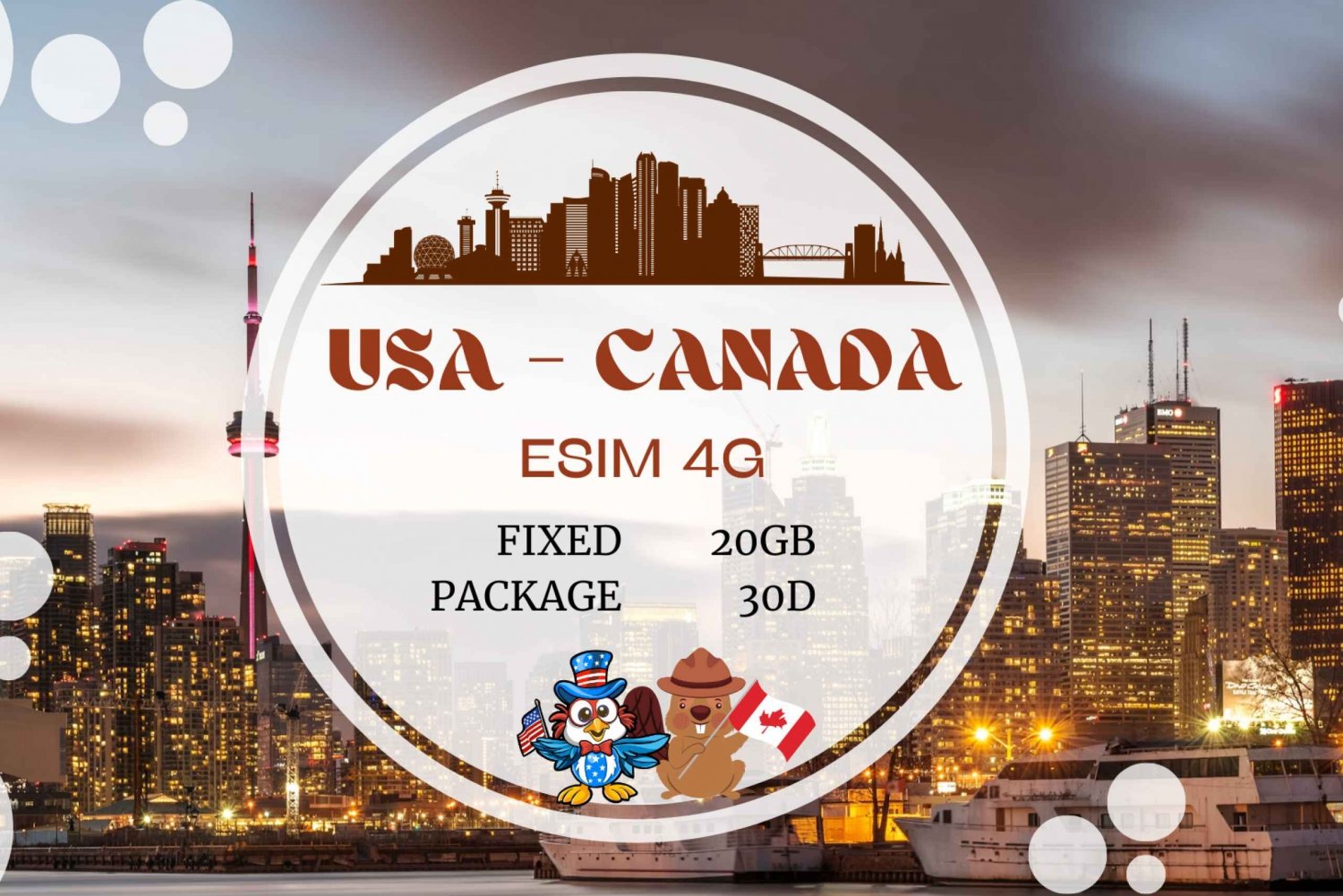 Canada og USA: eSIM Mobile Data Plan - 20 GB/30 dager (QR-kode)