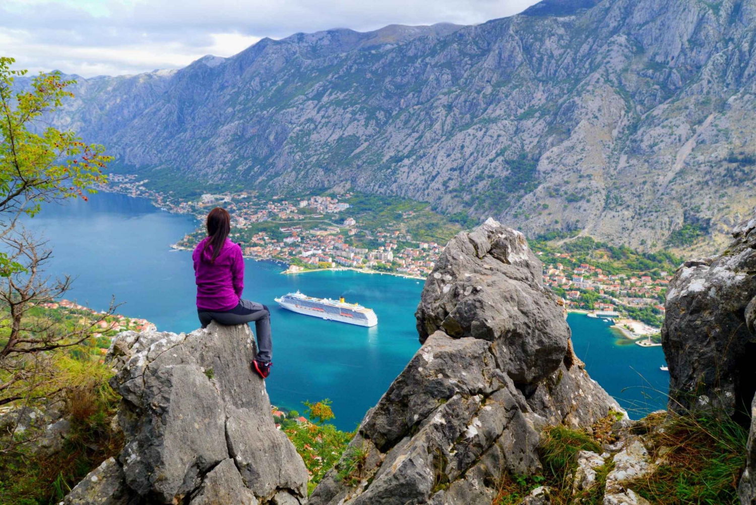 Hiking Vrmac Peninsula With Panoramic View On Kotor Bay In Montenegro