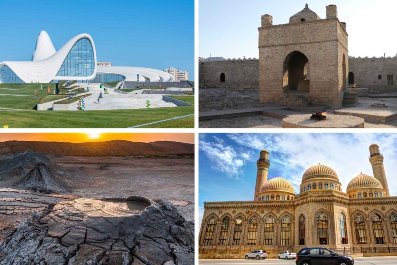 Baku: Gobustan, mutatulivuoret, palava vuori ja tulitemppeli.