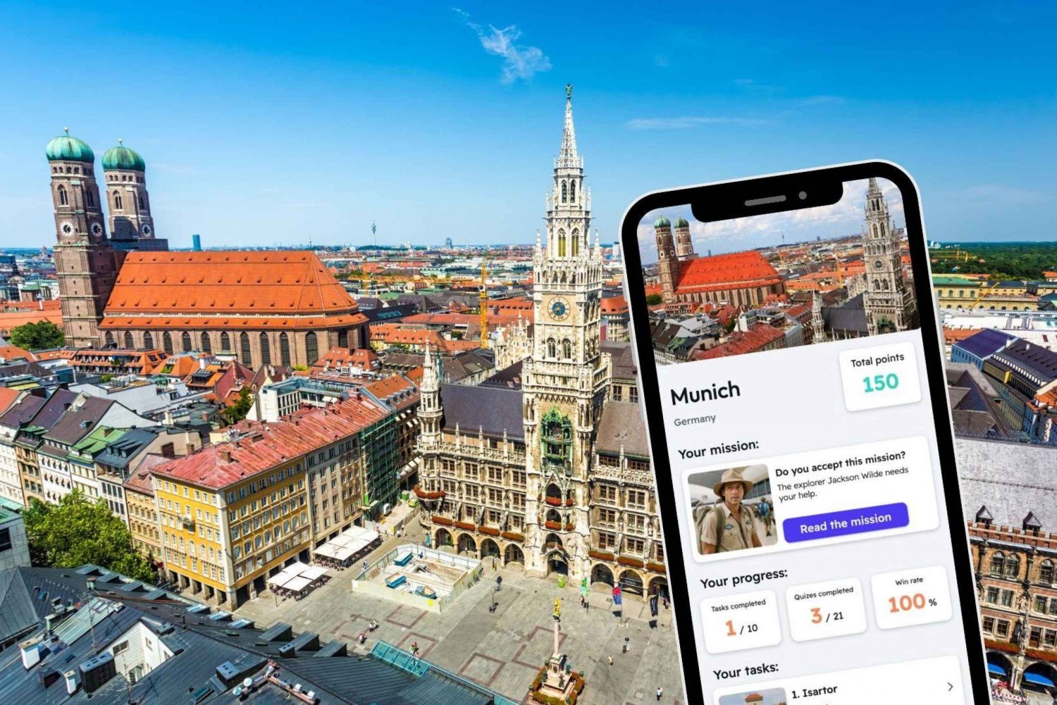 München: City Exploration Game and Tour på telefonen