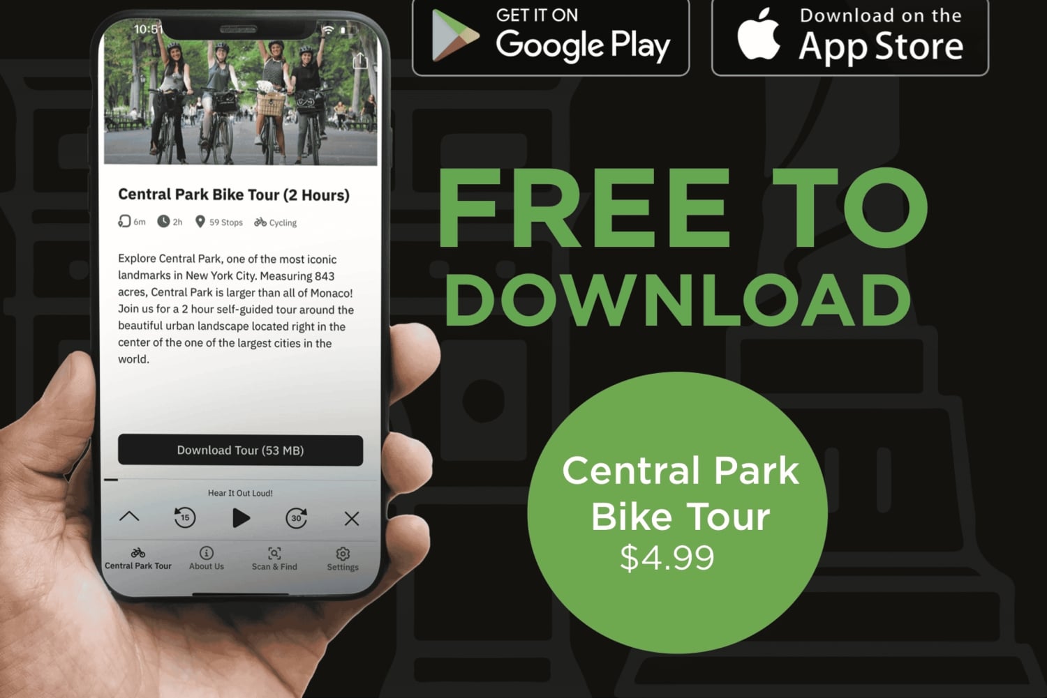 Central Park: Zelf begeleide fietstour App - Audio + Geschreven