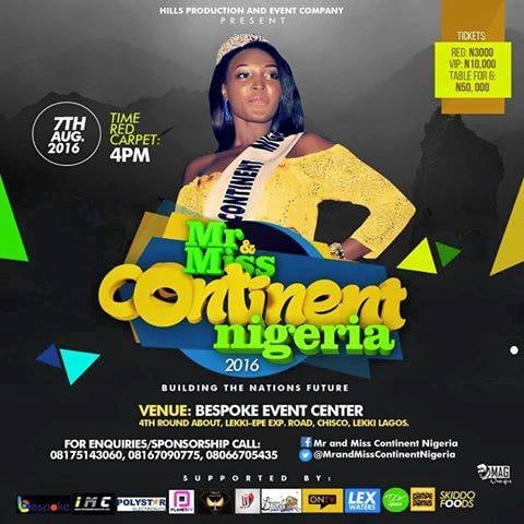 Mr and Miss Continent Nigeria (world) Pageants and Award 2016