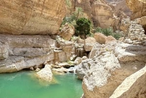 Fra Muscat: Dagsutflukt til Wadi Shab og synkehullet Bimmah