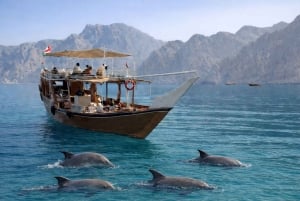 ハサブ・フィヨルドでイルカとカヤックを楽しむダウ船クルーズ（プライベート）