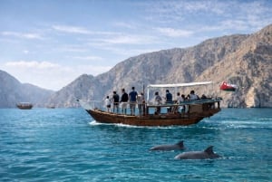 ハサブ・フィヨルドでイルカとカヤックを楽しむダウ船クルーズ（プライベート）