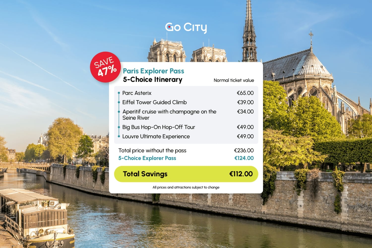 Paris: Explorer Pass com 3, 4, 5, 6 ou 7 atracções