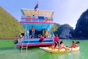 Phuket: Wyspa Jamesa Bonda dużą łodzią z kajakami w jaskiniach morskich