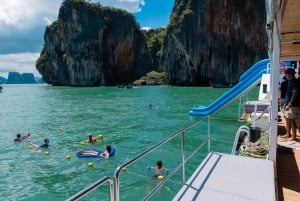 プーケット：パンガー湾ランチとディナー サンセット パーティー クルーズ