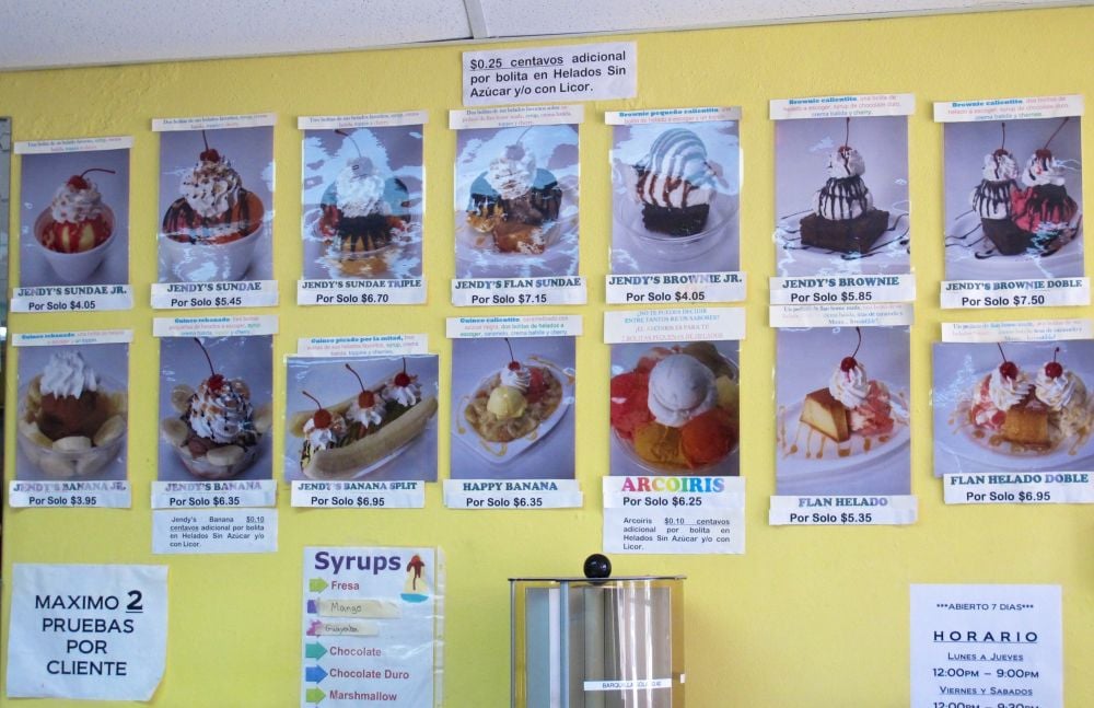 Jendys Heladeria Artesanal Sundae Creations Menu