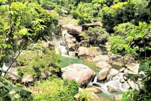 Cascada en la selva tropical con un lugareño (¡Salta de las rocas!)