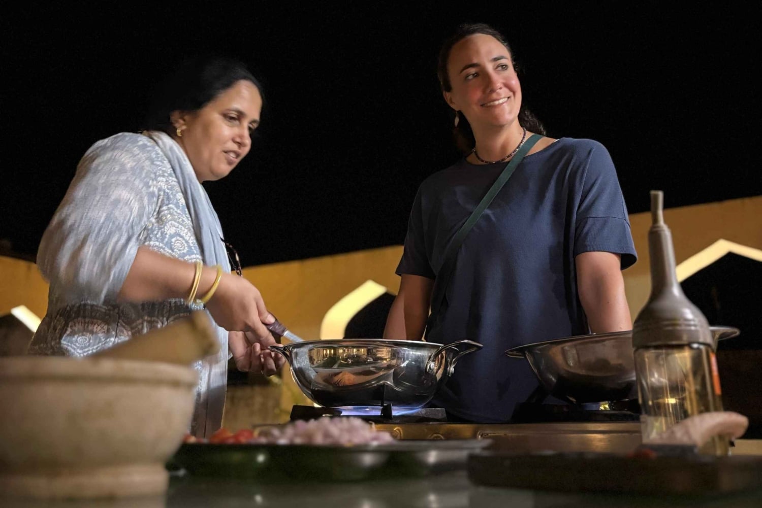 Jaipur : cours de cuisine sur le toit du fort d'Amer avec dîner