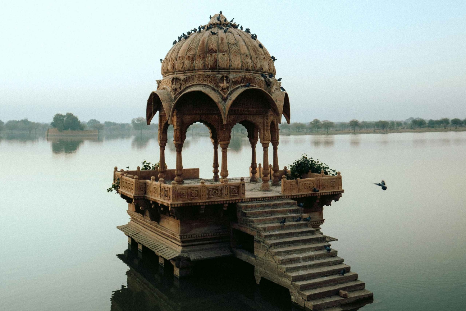 Jaisalmer: wycieczka nad jezioro o zachodzie słońca z łodzią i świątynią Aarti