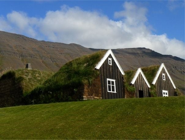 A reconstruction of a traditional Icelandic turf house is among the rich historical and archaeological heritage at HÃ³lar